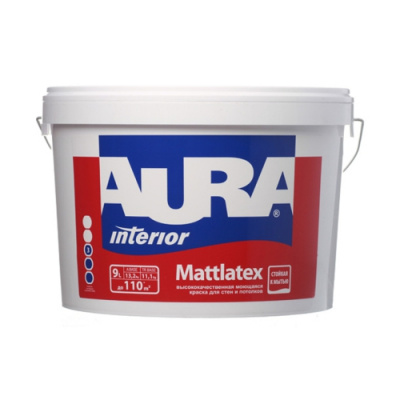 Краска вд моющаяся для стенпотолков AURA MATTLATEX  9 л
