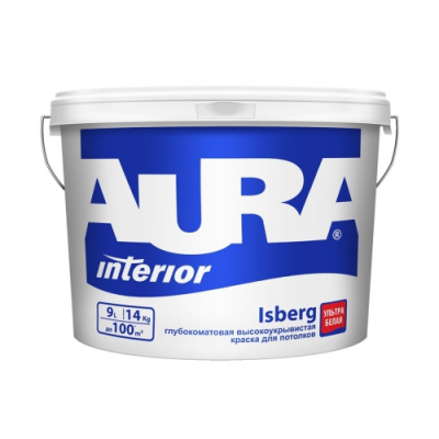 Краска вд глубокоматовая для потолков AURA ISBERG 9 л