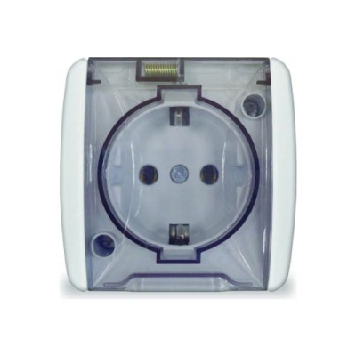 Розетка 1п сз с прозрач.крыш.IP-54 UNIVersal Клио белый (К2229)