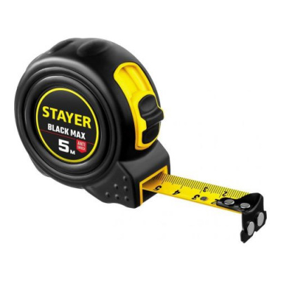 Рулетка 5м х 19мм STAYER BlackMax с двумя фиксаторами 3410-05_z02
