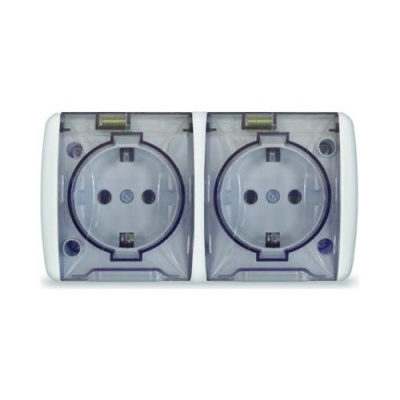 Розетка 2п сз с прозрач.крыш.IP-54 UNIVersal Клио белый (К2232)