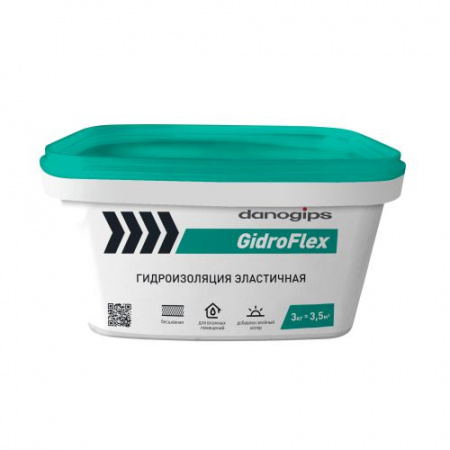 Гидроизоляция DANOGIPS GidroFlex эластичная 3кг - кровельная мастика для гидроизоляции