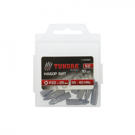 Набор бит "TUNDRA basic" сталь S2, 10 шт, 25мм PZ2 1124359                  