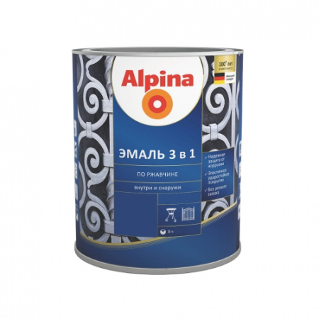 Эмаль по ржавчине 3в1 0,75л Черная 9005 ALPINA
