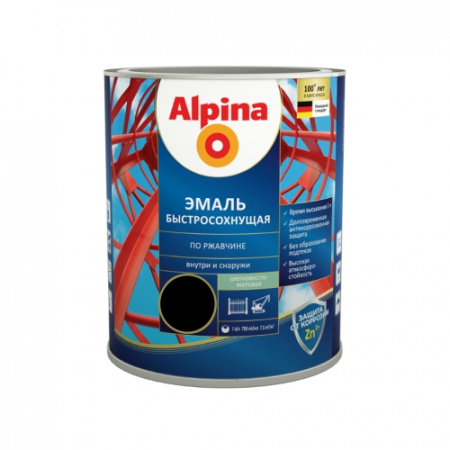 Эмаль по ржавчине 3в1 быстросох. 0,75л Черная 9005 ALPINA